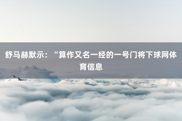 舒马赫默示:“算作又名一经的一号门将下球网体育信息